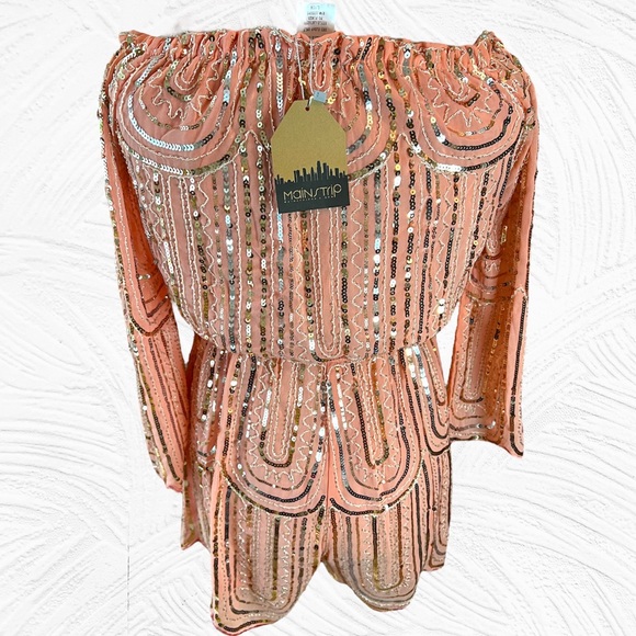 🎀 Main Strip Pink Sequin Romper, Barbie, NFR Fashion, Women’s Size Large, NWT - Picture 5 of 15